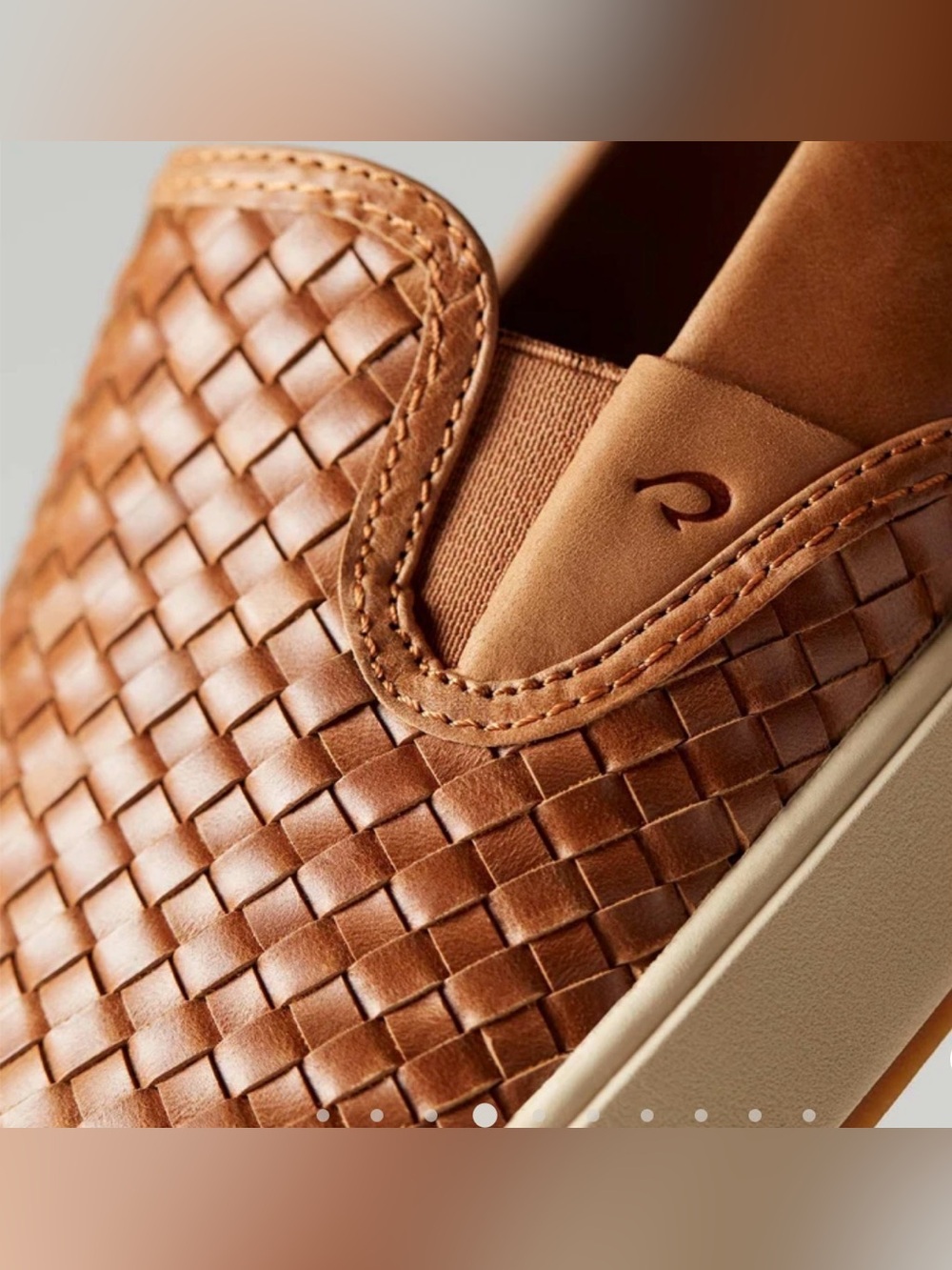 OluKai Men’s Woven leather Slip-On Sneakers - Cognac - Picture 2 of 12